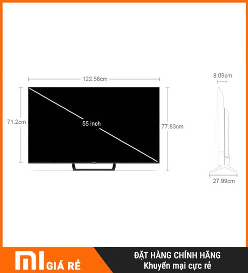 kích thước tivi a65