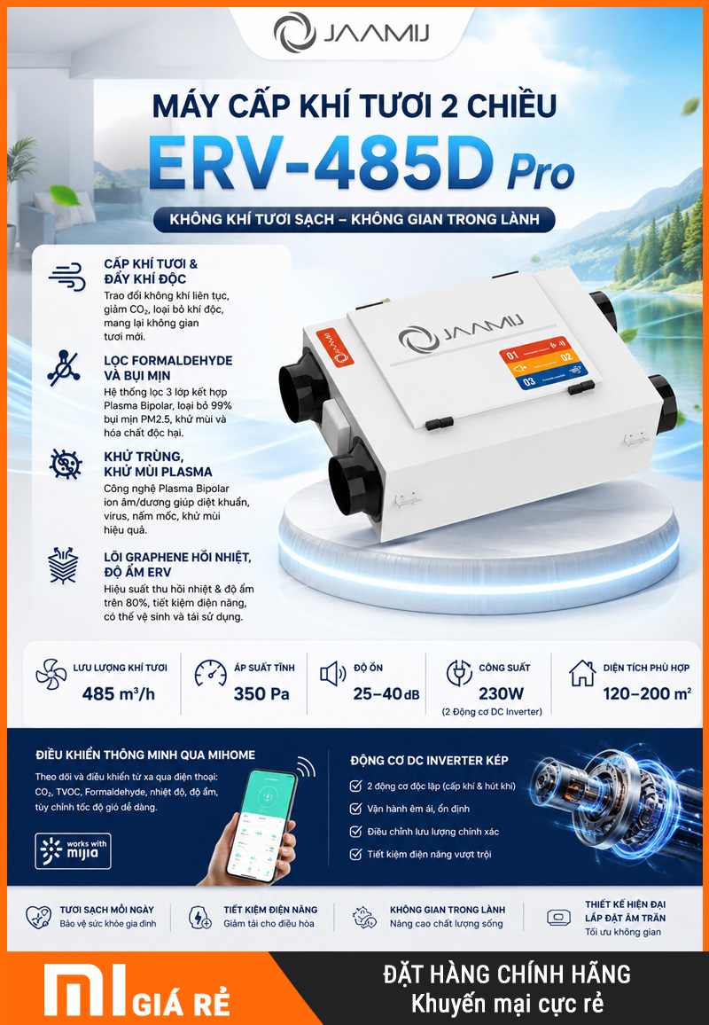 Máy Cấp Khí Tươi 2 Chiều JaamiJ ERV-485D Pro