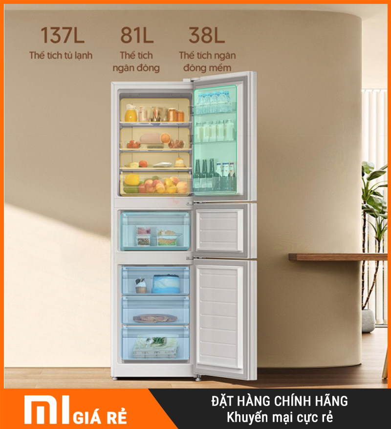 Tủ Lạnh Xiaomi Mijia 256L, 3 Cánh, Hạn Chế Đông Dính